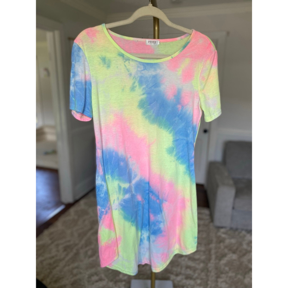 Neon Tie Dye Shirt Dress Vibrant Indie Festival Y2K Beach Resort Travel Concert - Picture 2 of 5